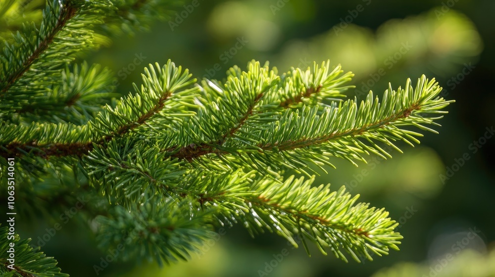 Poster close-up of pine tree branches highlighting the details of evergreen foliage. this macro photo of pi
