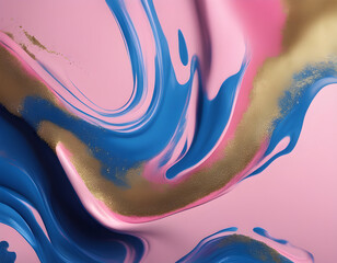 Obraz premium Captivating pink and blue liquid acrylic paint blend with gold glitter, creating a modern, vibrant design perfect for backgrounds
