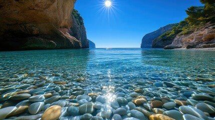 Serene Beach View with Clear Water and Sunlight