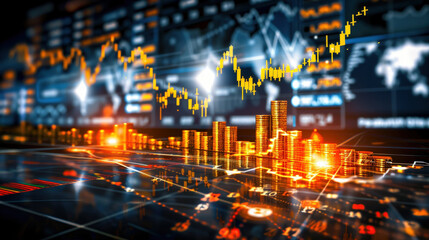 Obraz premium Financial stock chart with grid background, showcasing rising trends and vibrant colors. image conveys sense of growth and optimism in financial market