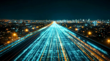 City Lights and Digital Trails, night, traffic, highway, road, cityscape