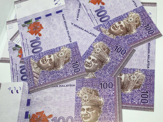 Fototapeta premium Replica of one hundred Malaysian ringgit isolated white