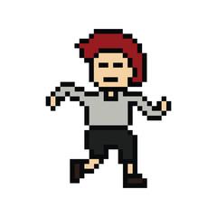 Fototapeta premium Cute pixel cartoon exercise run 8bit character man run or running jog cardio lifestyle for decoration life style 8 bit male boy jog marathon exercise png vector.