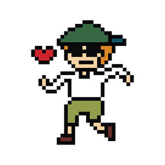 Fototapeta premium Cute pixel cartoon exercise run 8bit character man run or running jog cardio lifestyle for decoration life style 8 bit male boy jog marathon exercise png vector.