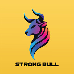 Strong Bull illustration Vector Template, bull logo with big and strong horns, 3d colorful style, Vector Logo Illustration Strong Bull Gradient Colorful Style