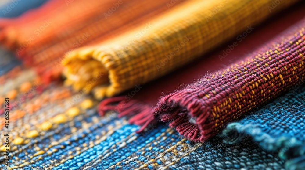 Poster colorful textiles with unique weave patterns