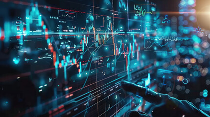 Digital financial data visualization with graphs and charts, showcasing market trends and analytics. image conveys sense of technology and investment analysis