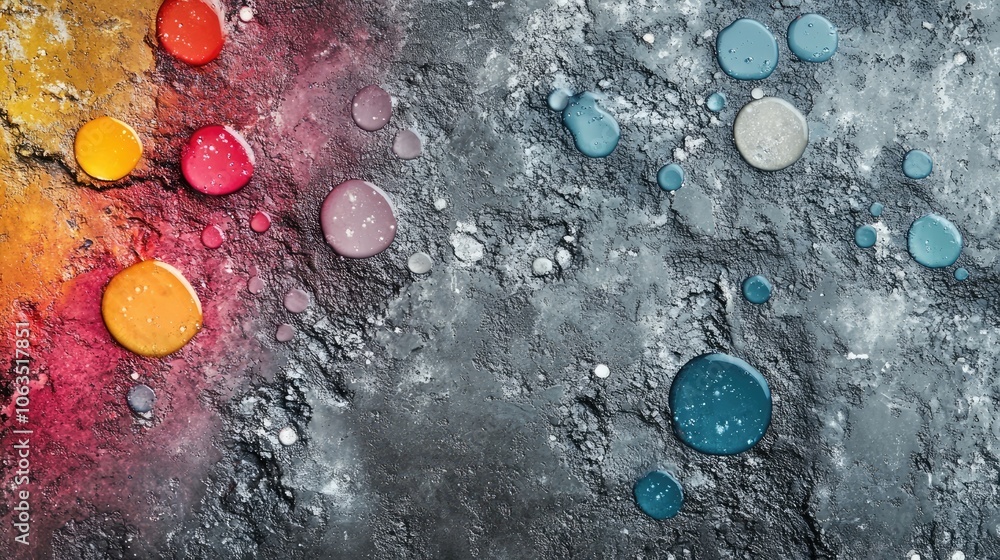 Poster acrylic resin adorned with large 3d dots creates a striking texture on a concrete surface, ideal for