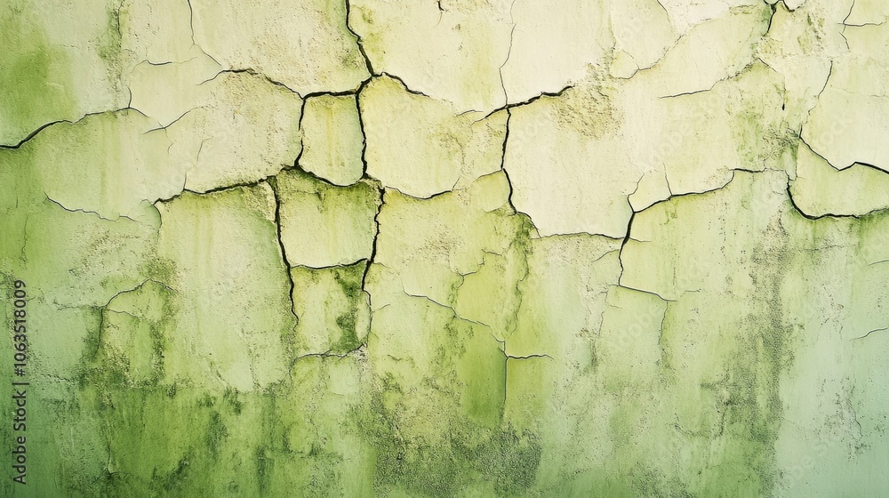 Poster abstract backdrop with an edamame green gradient creates a grunge-inspired canvas, exhibiting cracke