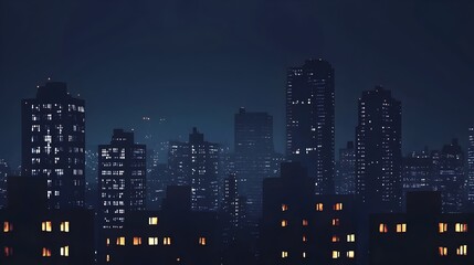 Naklejka premium Glowing City Skyline at Night Atmospheric Urban Darkness and Solitude
