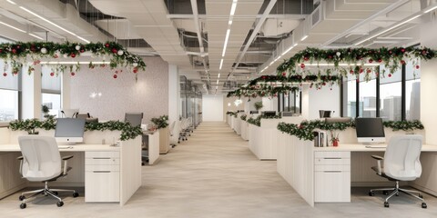 Obraz premium Festive Modern Office Space: Holiday Decorated Workspace 