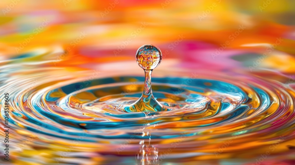 Aufkleber vibrant water droplets create mesmerizing patterns over a serene surface of water waves, capturing t