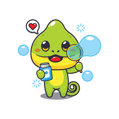 Chameleon blowing bubbles cartoon vector illustration