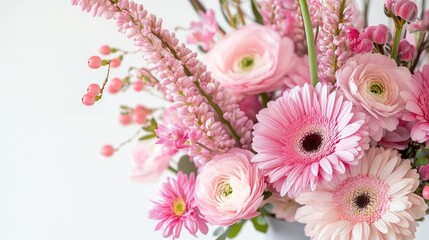 Lovely bouquet of pink flowers complemented by willow branches designed for weddings or birthdays. This bouquet is perfect for posters, cards, wallpapers, kids room decor, and various floral designs.