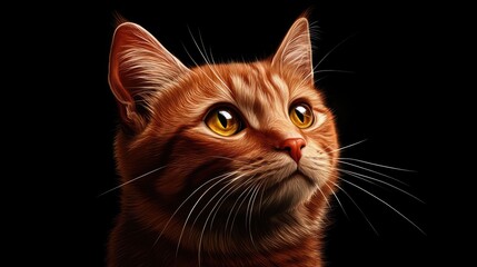 Portrait of a red-orange cat with striking yellow eyes. This captivating red-orange cat exudes charm and curiosity, perfect for adding a touch of warmth to any collection. Copy space available.
