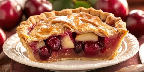 Apple pie infused with a unique blend of cherry, coffee, and clove flavors creates a delightful twist on the classic dessert, offering a rich and aromatic experience.