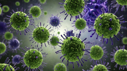 Close-up of Blue Viruses on a Dark Background