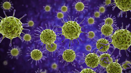 Close-up of Blue Viruses on a Dark Background