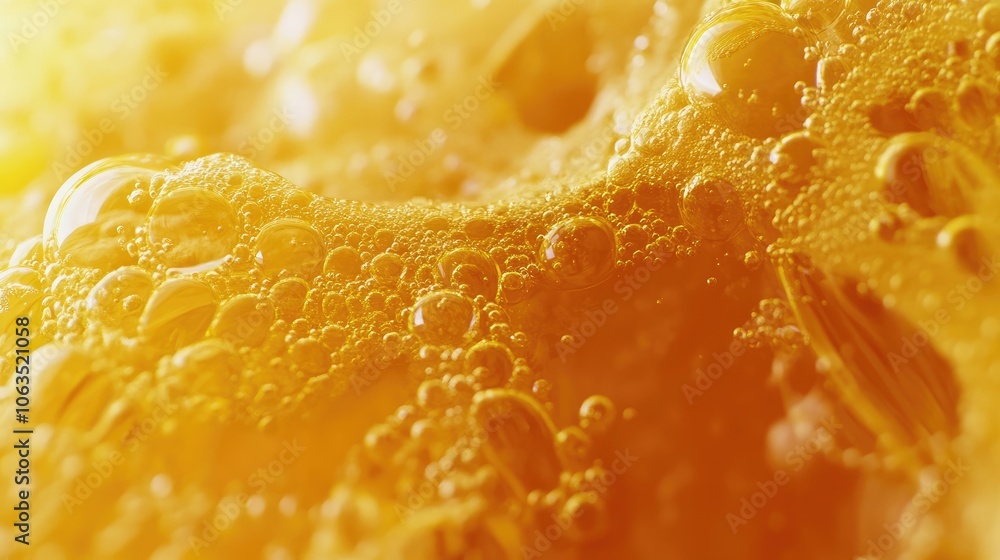 Aufkleber close-up of yellow liquid bubbles creating a vibrant texture, with detailed yellow liquid bubbles pr