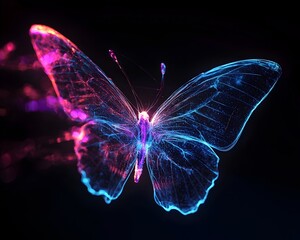 Glowing Neon Butterfly Fluttering Through the Void Casting Trails of Light