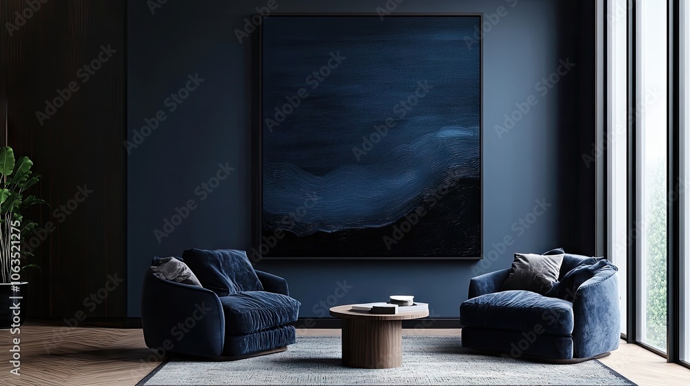 Poster contemporary abstract artwork in a deep navy blue texture, perfect for adding a modern touch to any 