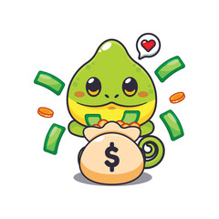 Chameleon with money bag cartoon vector illustration