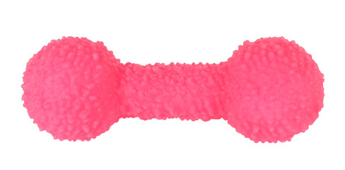 Dog bone pink pet toy rough isolated on white background. Pet toys concept