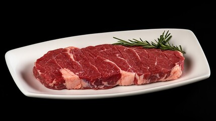 Fototapeta premium Delicious and tender sirloin steak with marbled meat, presented in a raw state, emphasizing its juicy textures and rich flavors, perfect for culinary visuals and recipes.