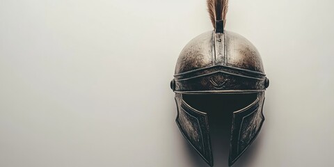 Obraz premium A Roman gladiator helmet set against a clean white backdrop. This helmet represents the fierce warriors of ancient Rome, embodying strength and valor.