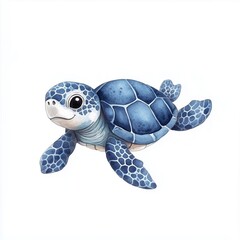 Fototapeta premium Whimsical watercolor cozy illustration of a small sea turtle swimming.