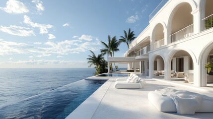Obraz premium White Mediterranean-Style Mansion with Pool and Ocean View .