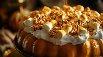 Delicious Pumpkin Dessert with Marshmallows and Nuts