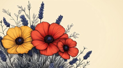 Colorful flowers with detailed petals on a soft background.