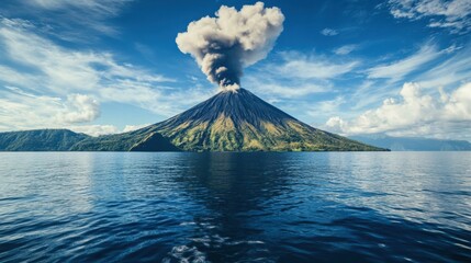 Obraz premium A volcanic island surrounded by crystal-clear ocean waters