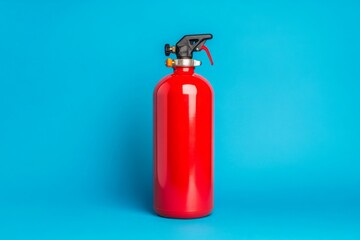 Obraz premium red fire extinguisher, red oxygen cylinder isolated on a blue background. 
