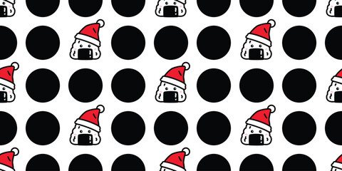 onigiri seamless pattern christmas santa claus hat japanese food vector cartoon polka dot gift wrapping paper tile background repeat wallpaper doodle illustration design