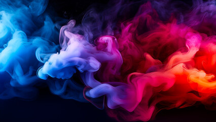 Thick clouds of blue, purple and red smoke mix to create smooth gradients against a dark background.