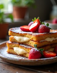 Closeup of strawberry Cheesecake French Toast, food and dessert 