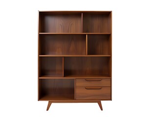 Wooden book shelf isolated on white background, furniture home decoration design