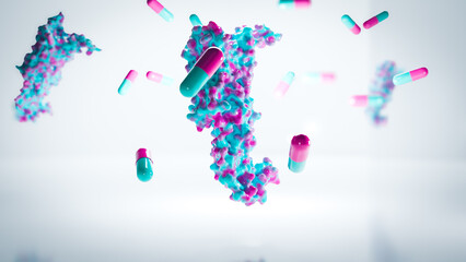 Glucagon-like peptide 1 (GLP1, 7-36) molecule The glucagon like peptide-1 receptor and syringe for the management of type 2 diabetes mellitus, type 2 diabetes 3d rendering