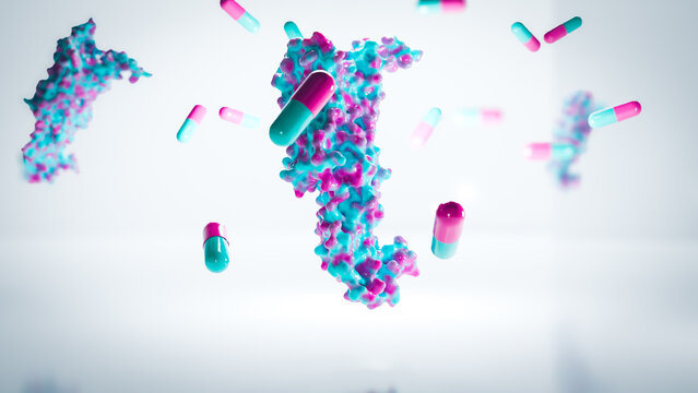 Glucagon-like peptide 1 (GLP1, 7-36) molecule The glucagon like peptide-1 receptor and syringe for the management of type 2 diabetes mellitus, type 2 diabetes 3d rendering