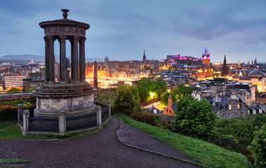 Edinburgh Castle and Princes Street at Sunset from Calton hill, Scotland - UK