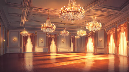 Obraz premium A stunning victorian ballroom setting with elegant crystal chandeliers. Victorian Ballroom. Illustration