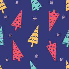 Colorful Christmas tree seamless pattern.