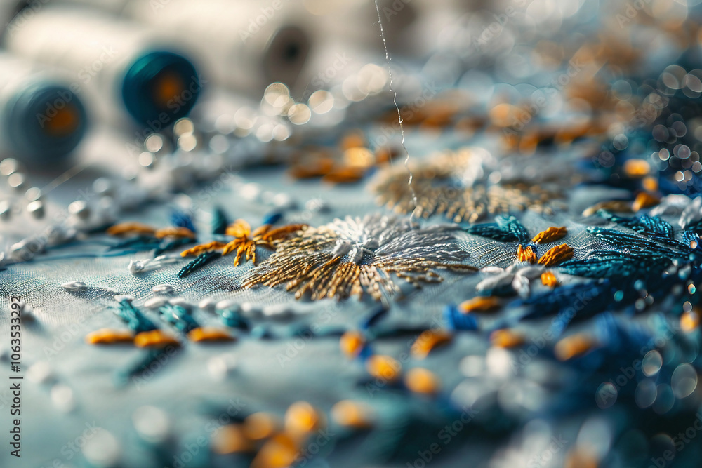Poster a skilled artisan focuses on embroidering a intricate pattern generative ai image