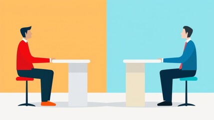 Obraz premium Minimalist business meeting concept with two colleagues facing each other