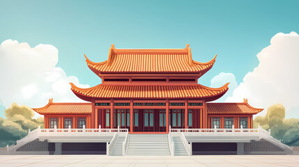 Obraz premium A temple of chinese culture, architecture, and tradition. Buddhist Monastery. Illustration