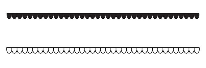 Scallop border, divider vector element. Fabric laces silhouette. Repeat cute vintage frill ornament. Texture ribbons. isolated on white background. Vector illustration . EPS 10 