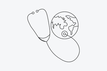 World health day continuous line drawing of isolate stethoscope outline simple vector icon