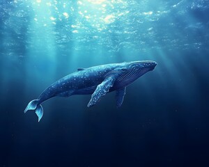 Fototapeta premium Majestic Blue Whale Swimming Through the Depths of the Ocean
